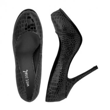 Patent Croc Crocodile Platform Pump High Heel Stiletto - Black - 7.5