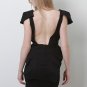 Bold Shoulder Backless Low Open Back Structured Peplum Dress - Black - S