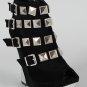 Liliana Silver Pyramid Studded Buckle Wedge Open Peep Toe Boots Suede Booties - Black - 8