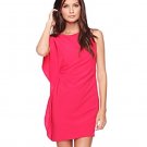 Forever 21 Ruched Rouched Pleated Asymmetrical Sleeve Dress - Hot Pink/Magenta/Fuchsia - M
