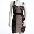 2b bebe Swiss Dot Ruched Rouched Mesh Lace Overlay Corset Bust Dress - Black & Nude - XS