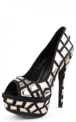 Vigo Fiore Phoebe-1 Geometric Metallic Patch Open Peep Toe High Heel Platform Pump - Silver - 8