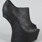 Privileged Faux Leather Open Peep Toe Platform Wedge Heel Less Ankle Boots Booties - Black - 8