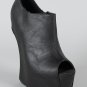 Privileged Faux Leather Open Peep Toe Platform Wedge Heel Less Ankle Boots Booties - Black - 8