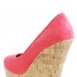 Delicious Meroz-S Linen Cork Round Toe Platform Wedge Pump - Orange/Coral - 9