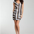 bebe Chevron Striped Sequin Bodycon Sheath Dress - Black, White & Bronze - S