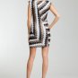 bebe Chevron Striped Sequin Bodycon Sheath Dress - Black, White & Bronze - S