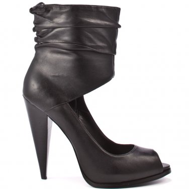 Guess TOWWER Leather Open Peep Toe Ankle Cuff Bootie High Heel Stiletto Pump - Black - 8
