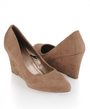Forever 21 Faux Suede Classic Pointed Almond Toe Wedge Heel Pump - Camel/Tan/Taupe - 8