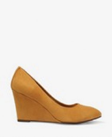 Forever 21 Faux Suede Classic Pointed Almond Toe Wedge Heel Pump - Mustard Yellow - 8