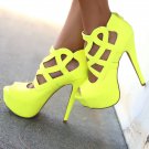 Qupid Confess-55 Caged Cut Out Open Peep Toe Stiletto High Heel Pump - Yellow - 8