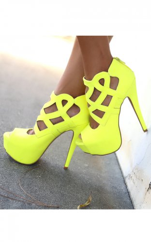 Qupid Confess-55 Caged Cut Out Open Peep Toe Stiletto High Heel Pump - Yellow - 8