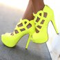 Qupid Confess-55 Caged Cut Out Open Peep Toe Stiletto High Heel Pump - Yellow - 8