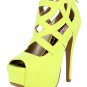 Qupid Confess-55 Caged Cut Out Open Peep Toe Stiletto High Heel Pump - Yellow - 8