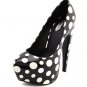 Patent Faux Leather Polkadot Curved Banana High Heel Platform Pump - Black & White - 8