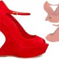 Privileged Dexter Open Peep Toe Mary Jane Heel Less Curved Wedge High Pump - Red - 7.5