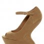 Privileged Dexter Open Peep Toe Mary Jane Heel Less Curved Wedge High Pump - Tan/Taupe - 7.5