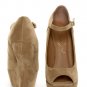 Privileged Dexter Open Peep Toe Mary Jane Heel Less Curved Wedge High Pump - Tan/Taupe - 7.5