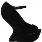 Privileged Dexter Open Peep Toe Mary Jane Heel Less Curved Wedge High Pump - Black - 7.5