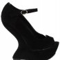 Privileged Dexter Open Peep Toe Mary Jane Heel Less Curved Wedge High Pump - Black - 7.5