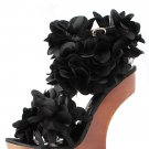 Privileged Zadie Satin Ruffle Flower Floral Heel Less High Wooden Wedge Sandal - Black - 8