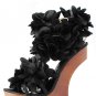 Privileged Zadie Satin Ruffle Flower Floral Heel Less High Wooden Wedge Sandal - Black - 8