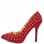 Anne Michelle Velvet Studded Spike Pointy Toe High Heel Stiletto Pump - Red & Gold - 8
