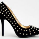 Anne Michelle Velvet Metal Studded Spike Pointy Toe High Heel Stiletto Pump - Black - 8