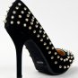 Anne Michelle Velvet Metal Studded Spike Pointy Toe High Heel Stiletto Pump - Black - 8