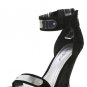 Faux Suede Silver Metal Plate Ankle Strap High Heel Platform Wedge - Black - 8
