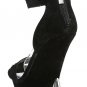 Faux Suede Silver Metal Plate Ankle Strap High Heel Platform Wedge - Black - 8