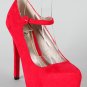 Faux Suede Mary Jane Pointed Pointy Toe Platform High Heel Stiletto Pump - Red - 8
