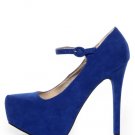 Faux Suede Mary Jane Pointed Pointy Toe Platform High Heel Stiletto Pump - Cobalt Blue - 8