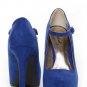 Faux Suede Mary Jane Pointed Pointy Toe Platform High Heel Stiletto Pump - Cobalt Blue - 8