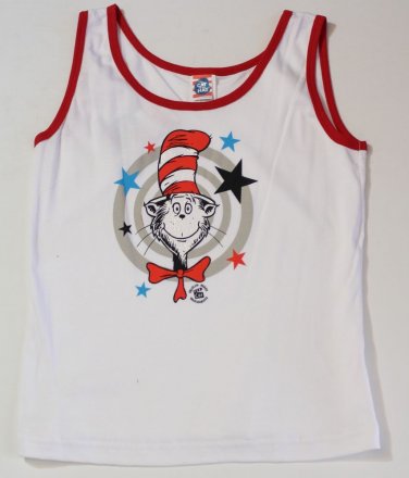 Ladies Women's X-Large XL Dr Seuss Cat in the Hat tank top shirt White / Red NEW