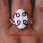 Burgundy and Silver Wire Wrap Ring with white Czech Glass Bead