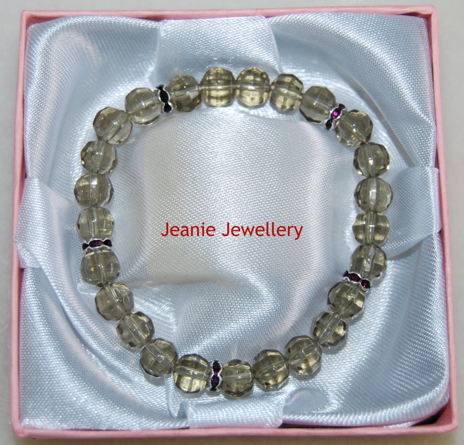Grey Glass Bead Bracelet with Rhinestone