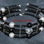 Black Memory Wire Bracelet with Czech Glass Beads