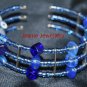 Blue Memory Wire Bracelet with Czech Glass Beads