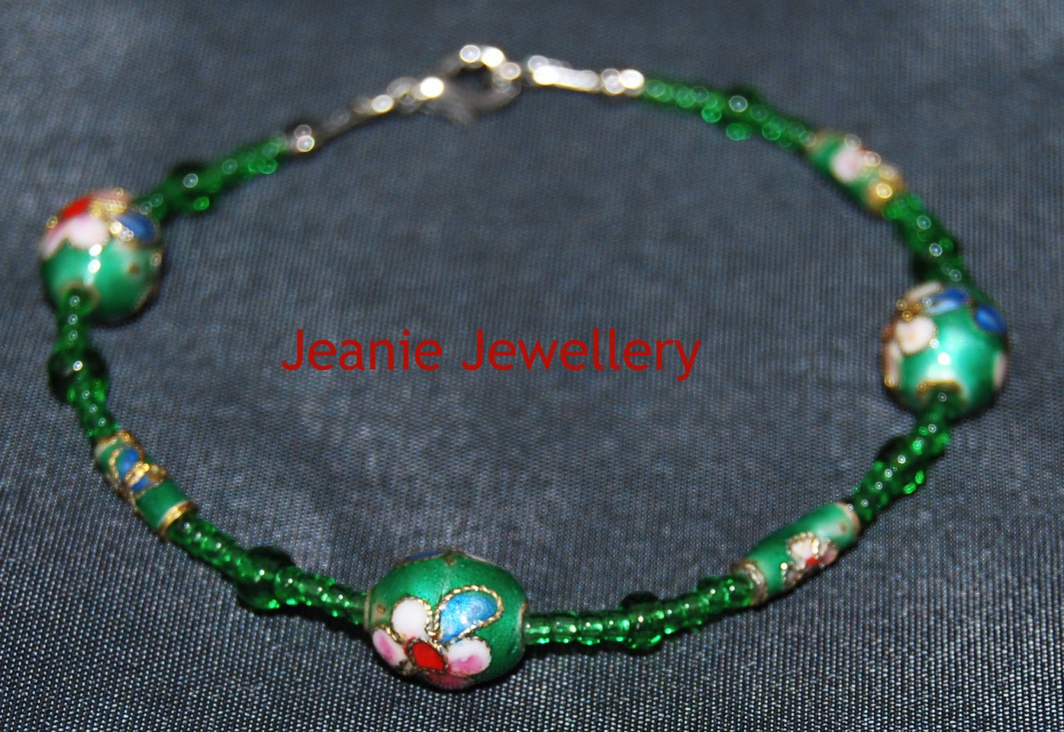 Green Cloisonne Beads and seed beads Bracelet