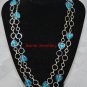 Blue Heart Necklace made with Glass Beads and Round Silver Plated Chain
