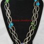 Blue, Green and Purple Necklace made with Glass Beads and Oval Silver Plated Chain
