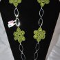 Olive Green Flower Necklace Made in Crochet in a Oval Chain