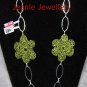Olive Green Flower Necklace Made in Crochet in a Oval Chain