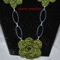 Olive Green Flower Necklace Made in Crochet in a Oval Chain