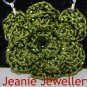 Olive Green Flower Necklace Made in Crochet in a Oval Chain