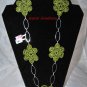 Olive Green Flower Necklace Made in Crochet in a Oval Chain