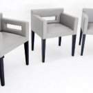 Set 3 Contemporary Custom Small Profile Cube Arm Office Genuine Leather Chairs