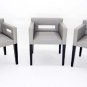 Set 3 Contemporary Custom Small Profile Cube Arm Office Genuine Leather Chairs