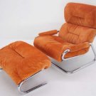 Mid Century Modern Tubular Chrome Suede Upholstery Lounge Chair Ottoman Bauhaus